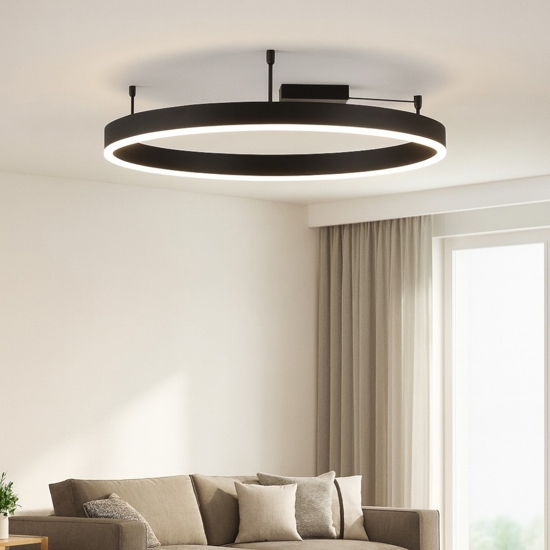 Plafoniera cerchio 80cm nera led 50w 3000k dimmerabile