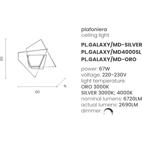 Plafoniera galaxy md silver ondaluce led 67w 3000k