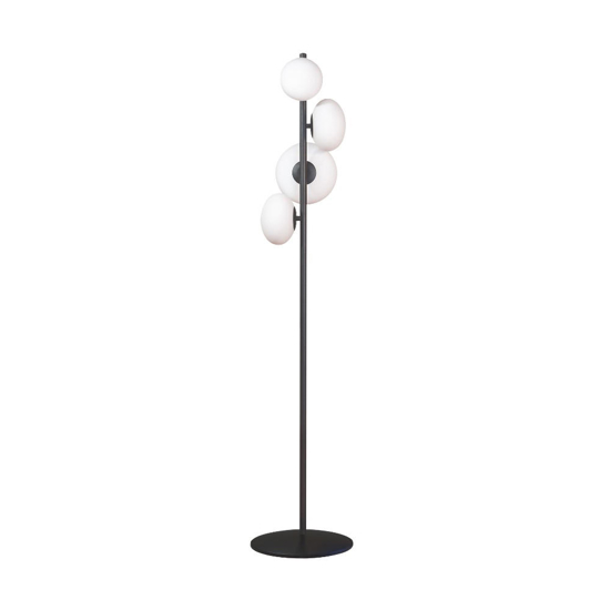 Lampada da terra contemporanea metallo nero vetro bianco