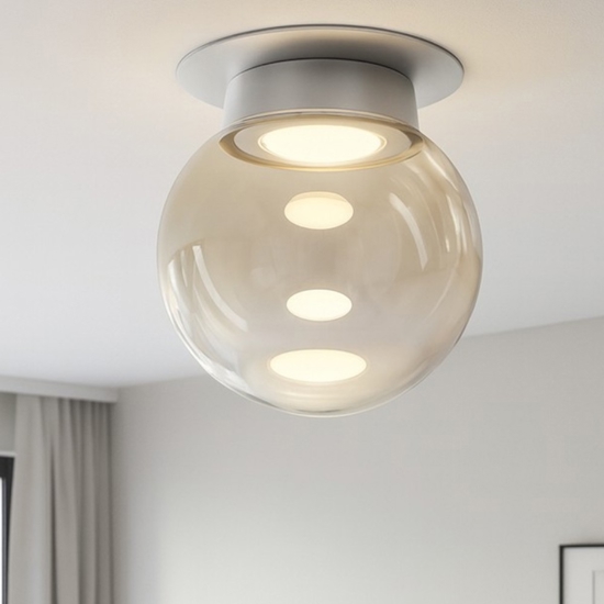 Plafoniera moderna sfera vetro ambrato da soggiorno sforzin miloox