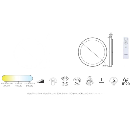 Plafoniera rotonda 78cm effetto legno led 2700k a 5000k moderna