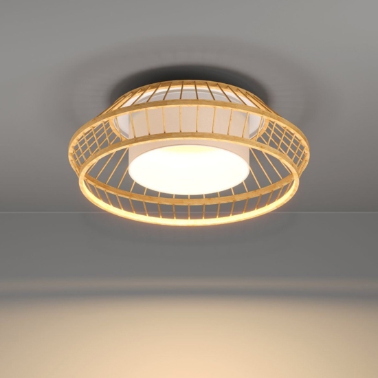 Yuku z eglo plafoniera smart da cucina in legno e tessuto led rgb cct da 2700k a 6500k