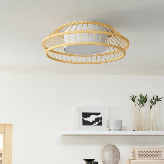 Yuku z eglo plafoniera smart da cucina in legno e tessuto led rgb cct da 2700k a 6500k