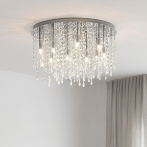 Royal pl12 plafoniera da salotto rotonda cromo pendenti cristallo molato ideal lux