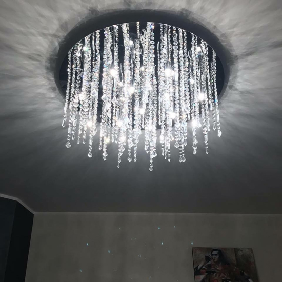 Royal pl12 plafoniera da salotto rotonda cromo pendenti cristallo molato ideal lux