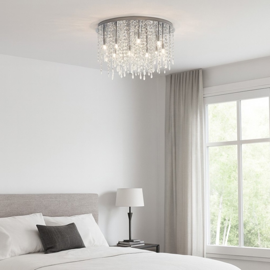 Royal pl12 plafoniera da salotto rotonda cromo pendenti cristallo molato ideal lux