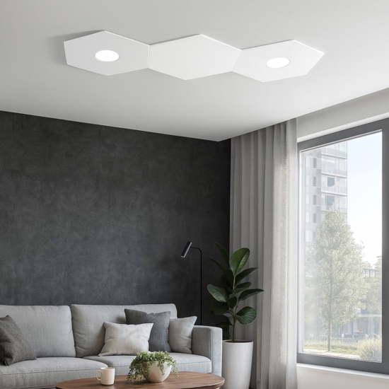 Toplight hexagon plafoniera led 2 luci con placca metallo bianco moderno