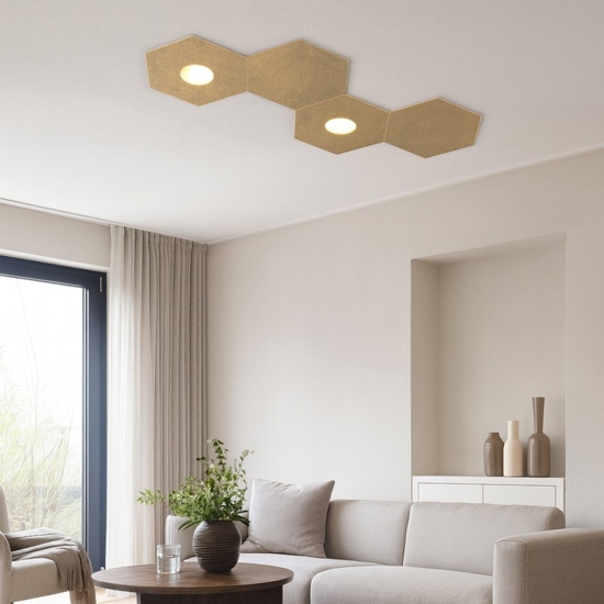 Top light plafoniera led componibile 2 luci + 2 placche foglia oro