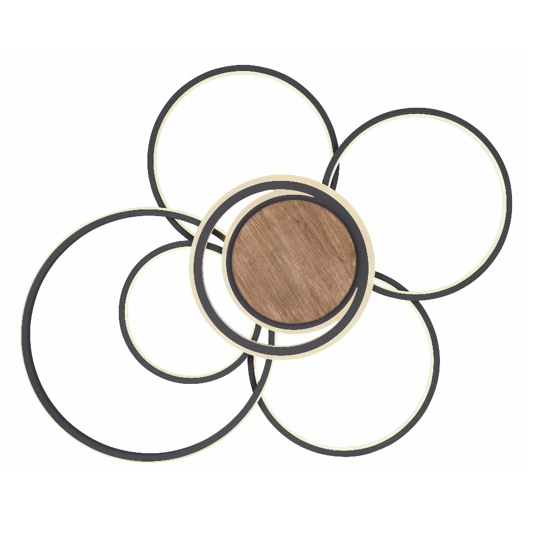 Plafoniera antracite legno led 60w 2700k a 6000k con telecomando