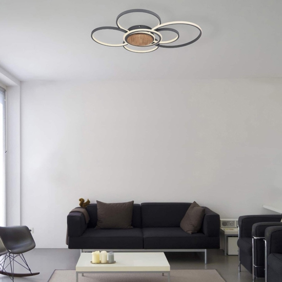 Plafoniera antracite legno led 60w 2700k a 6000k con telecomando