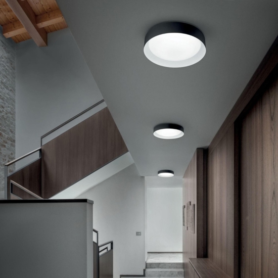 Plafoniera led 12w crew-2 3000k nero bianco linea light