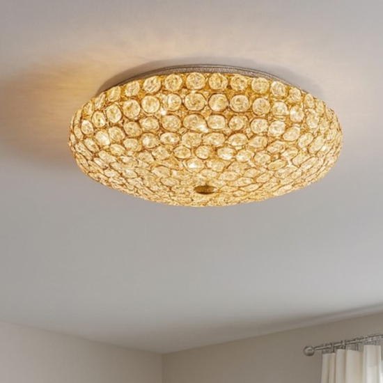 King pl5 plafoniera camera da letto tonda oro lucido cristallo trasparente ideal lux