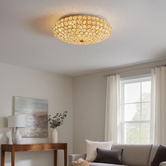King pl5 plafoniera camera da letto tonda oro lucido cristallo trasparente ideal lux
