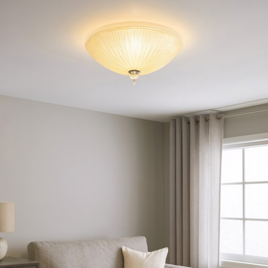 Shell pl3 plafoniera moderna rotonda vetro granigliato ambra ideal lux