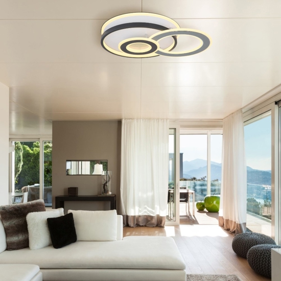 Plafoniera moderna grigio nero cerchi led 40w 3000k