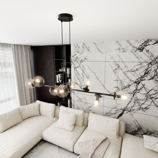 Lampadario nero sfere vetro per soggiorno moderno fp