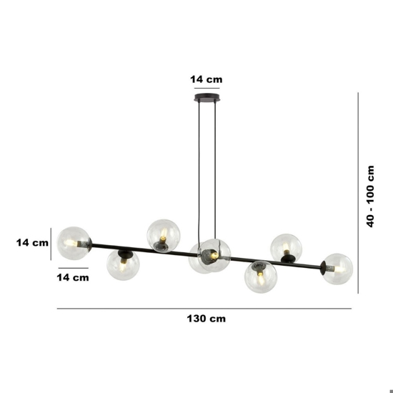 Lampadario nero sfere vetro per soggiorno moderno fp