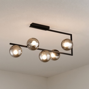 Ondaluce pl monile plafoniera moderna nera 5 luci sfere vetro