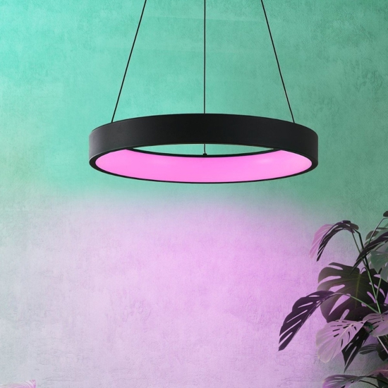 Marghera z eglo lampadario moderno tondo nero led rgb da 2700k a 6500k