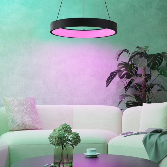 Marghera z eglo lampadario moderno tondo nero led rgb da 2700k a 6500k