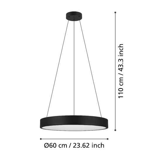 Marghera z eglo lampadario moderno tondo nero led rgb da 2700k a 6500k
