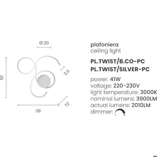 Plafoniera ondaluce pl pc twist bianca led 41w 3000k