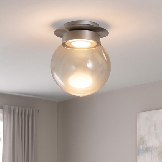 Piccola plafoniera moderna da cucina miloox jotto grigio sfera vetro trasparente