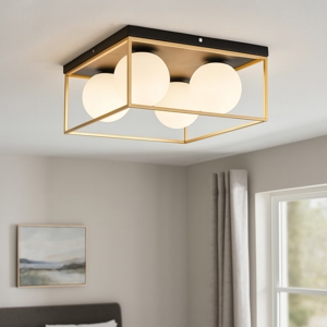 Lingotto pl4 ideal lux plafoniera moderna 4 luci boccia vetro bianco opaco quadrata