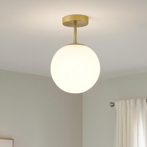 Jugen miloox plafoniera moderna oro ottone sfera vetro bianco