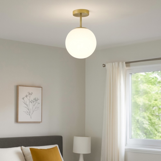 Jugen miloox plafoniera moderna oro ottone sfera vetro bianco