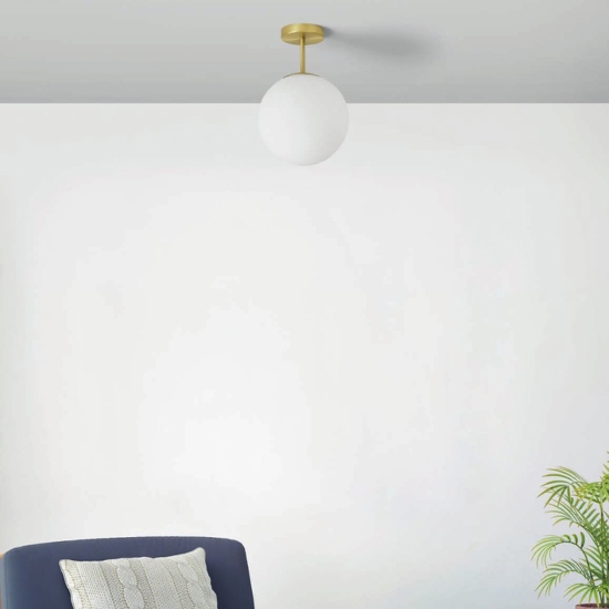 Jugen miloox plafoniera moderna oro ottone sfera vetro bianco