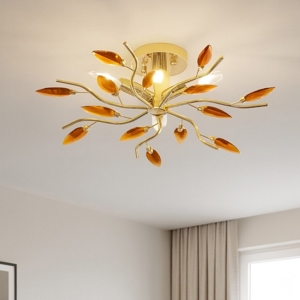 Plafoniera oro cristalli petali ambra affralux 
