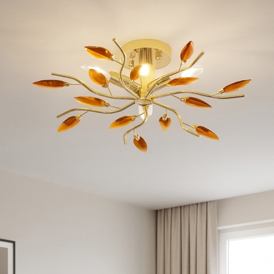 Plafoniera oro cristalli petali ambra affralux 