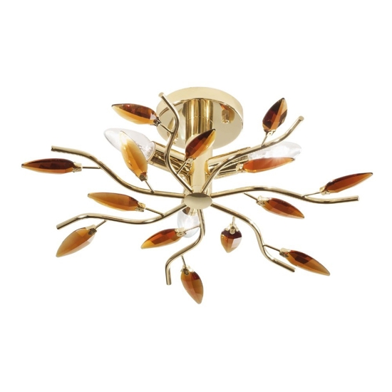 Plafoniera oro cristalli petali ambra affralux 