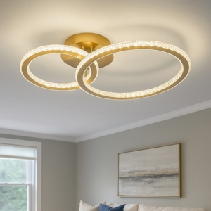Plafoniera led design cerchi oro per camera da letto stile contemporaneo