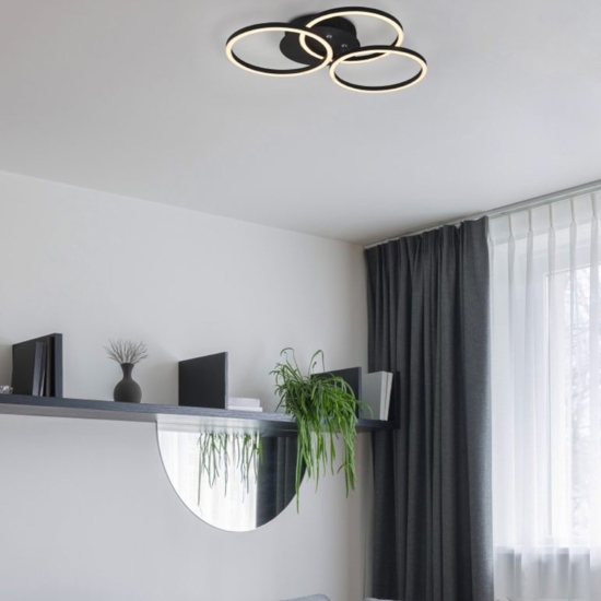 Plafoniera nera led 27w tricolor dimmerabile con telecomando