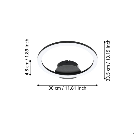 Parrapos z eglo plafoniera moderna nera tonda led cct da 2700k a 6500k