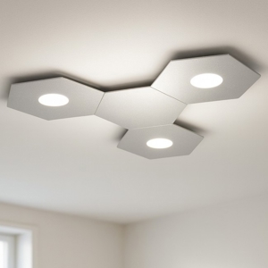 Top light plafoniera led hexagon componibile 3 luci + 1 piastra metallo grigio