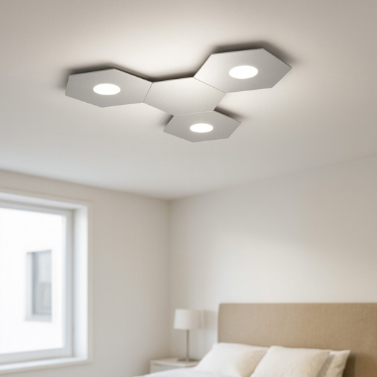 Top light plafoniera led hexagon componibile 3 luci + 1 piastra metallo grigio