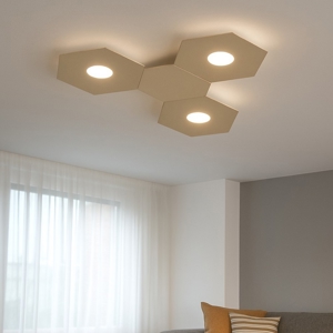Plafoniera led moderna componibile 3 luci + 1 piastra metallo sabbia