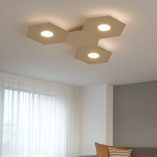 Plafoniera led moderna componibile 3 luci + 1 piastra metallo sabbia