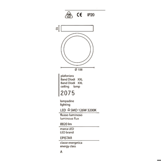 Plafoniera led 136w 3200k bianca affralux band diodi