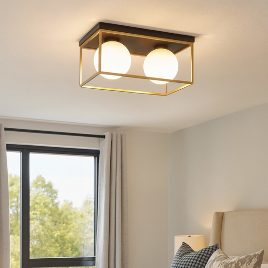 Ideal lux lingotto pl2 plafoniera due luci rettangolare metallo nero e oro