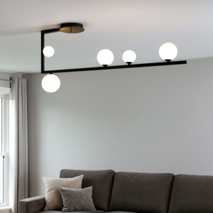 Plafoniera birds pl5 ideal lux sfere vetro bianco metallo nero oro