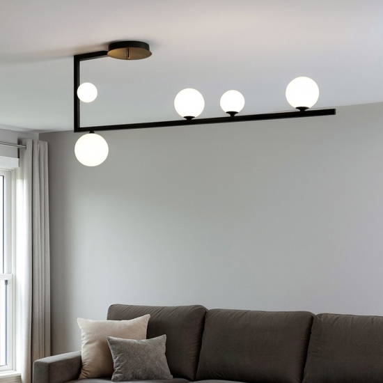 Plafoniera birds pl5 ideal lux sfere vetro bianco metallo nero oro