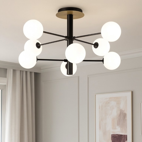 Cosmopolitan pl8 ideal lux plafoniera ottone per camera da letto 8 sfere vetro