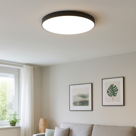 Zubieta eglo plafoniera rotonda nera 2700k a 6500k led 24w dimmerabile