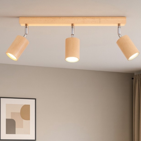 Plafoniera da soffitto per cucina in legno con faretti orientabili