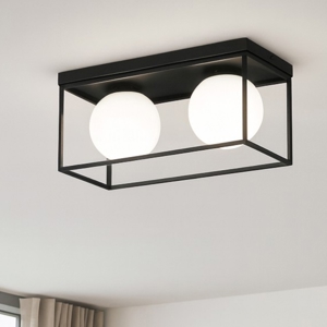 Lingotto pl2 ideal lux plafoniera nera rettangolare due luci sfere bianco opaco