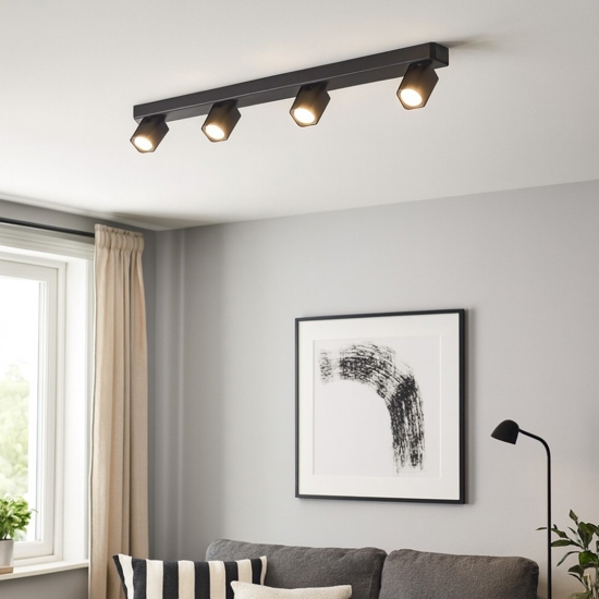 Rudy pl4 square ideal lux plafoniera da cucina nera con 4 faretti orientabili